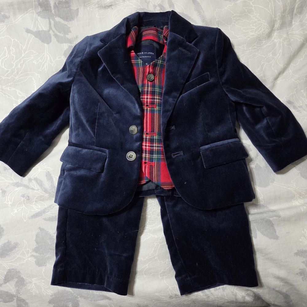 Janie And Jack Toddler Navy Blue Velvet 3-Piece Suit Set